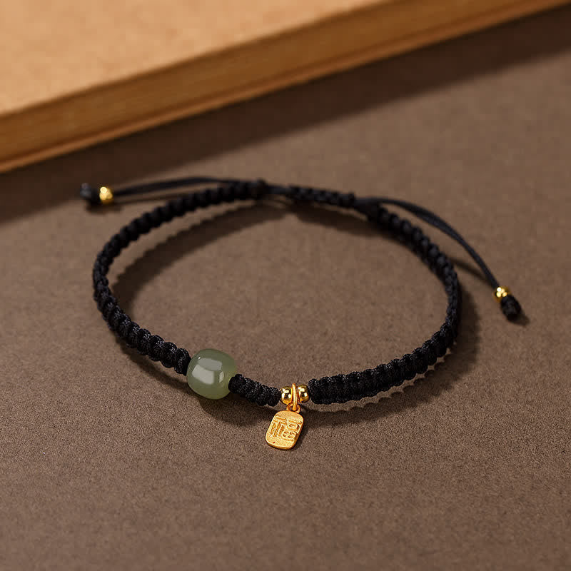 EverestArtstudios 925 Sterling Silver Hetian Jade Blessing Wealth Red String Bracelet