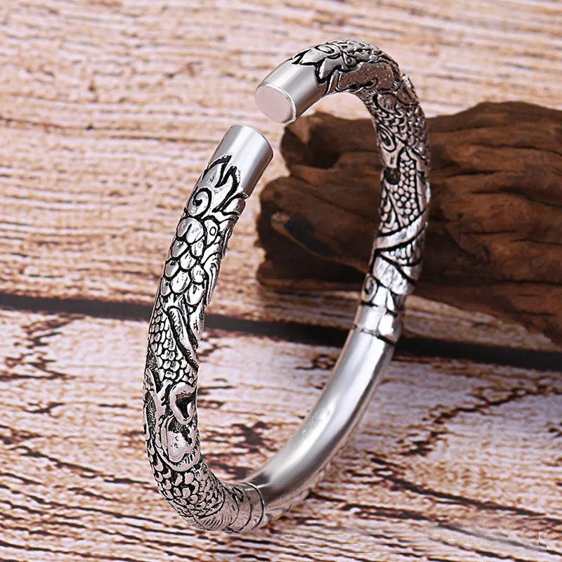 Buddha Stones Dragon Auspicious Clouds Luck Protection Bracelet Adjustable Bangle