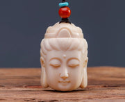 EverestArtStudios Natural Reclaimed Mammoth Ivory Guanyin Pendant, Hand Carved Buddha Head Necklace, Spiritual Amulet Gift, Meditation Jewelry