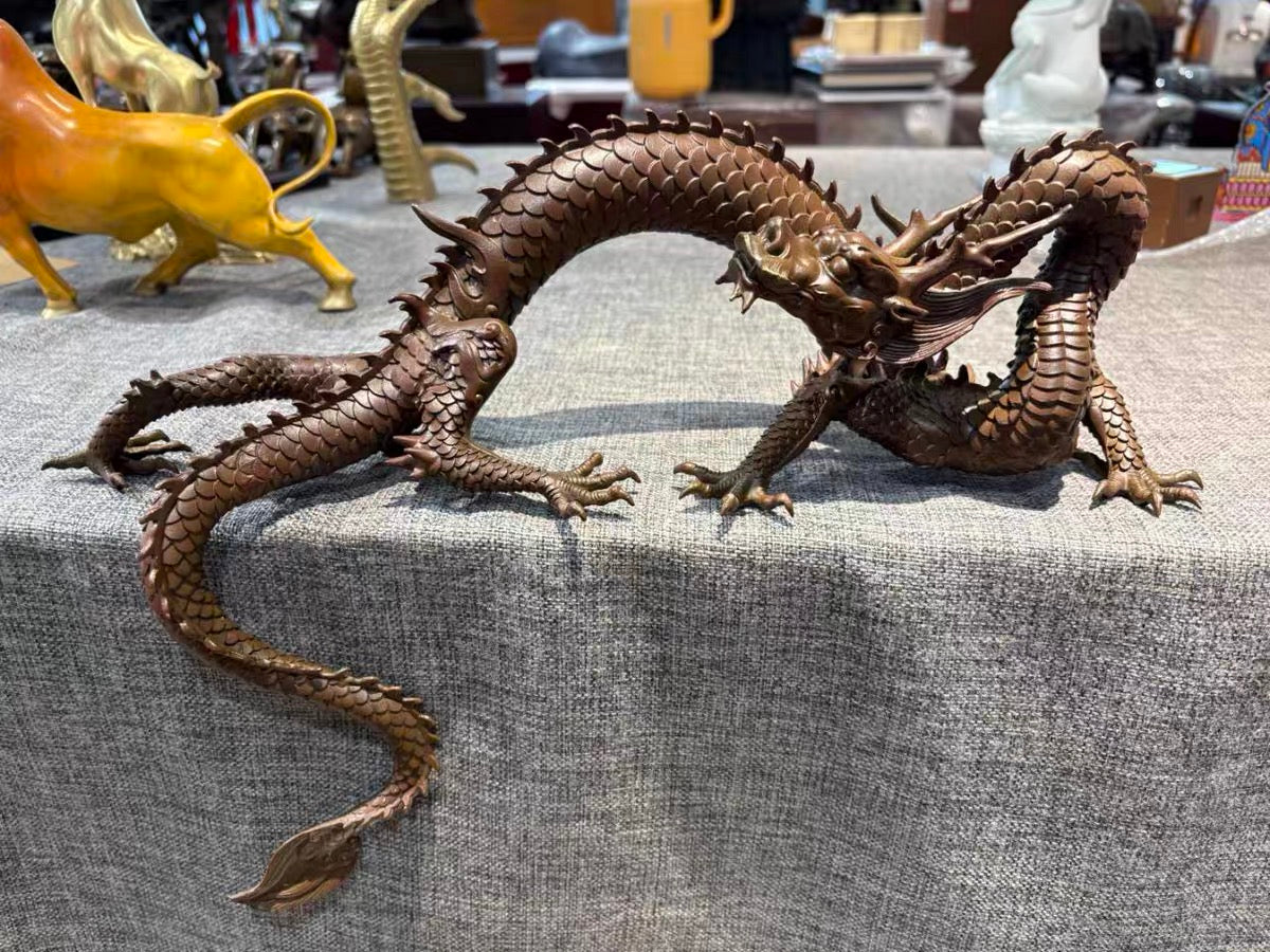 EverestArtStudios Multicolor Handcrafted Brass Dragon Statue: Tibetan Feng Shui Decor