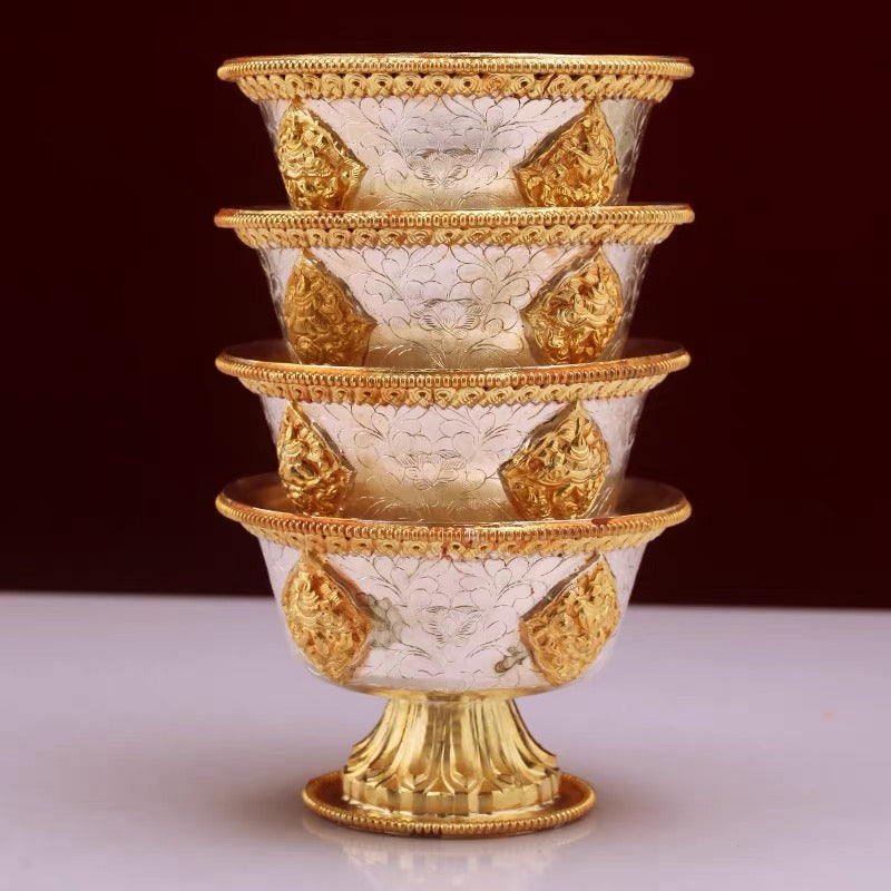 Handcrafted Nepalese Gilded Brass Offering Bowl Tibetan Buddhist Water Cup for Altar Rituals
