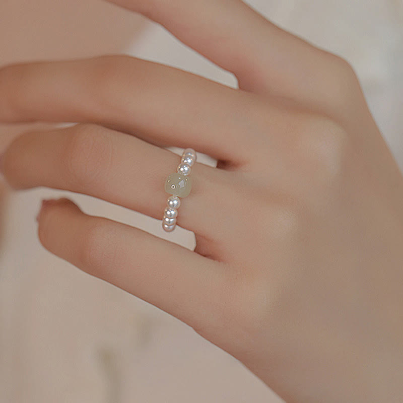 EverestArtstudios Round Jade Pearl Beads Luck Ring