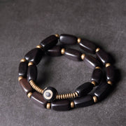 Buddha Stones Tibet Ebony Wood Dzi Bead Copper Balance Double Wrap Bracelet