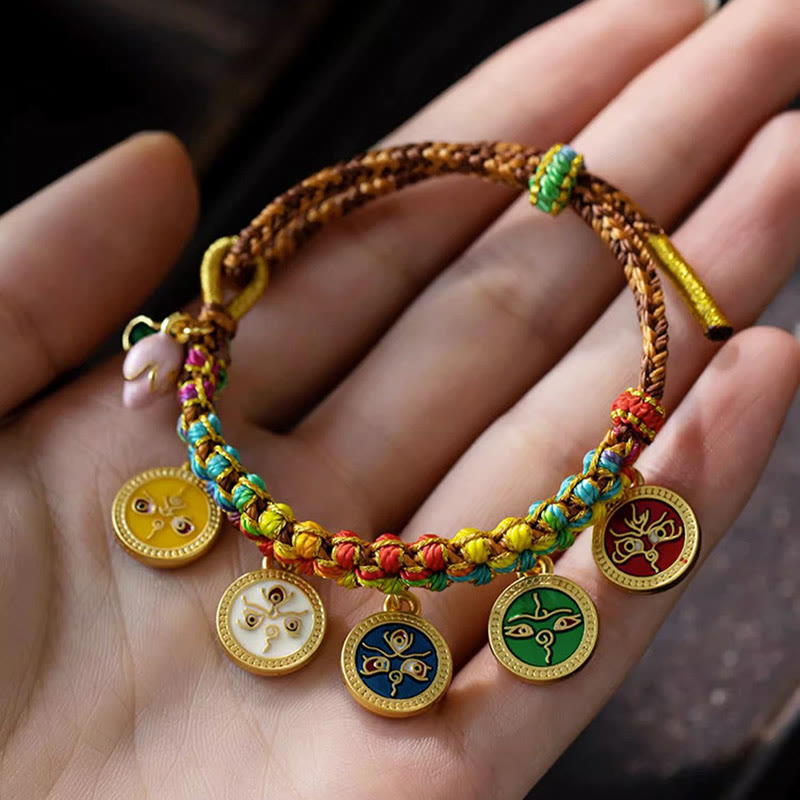 EverestArtStudios Tibetan Colorful Rope Five God Of Wealth Luck Braid Bracelet