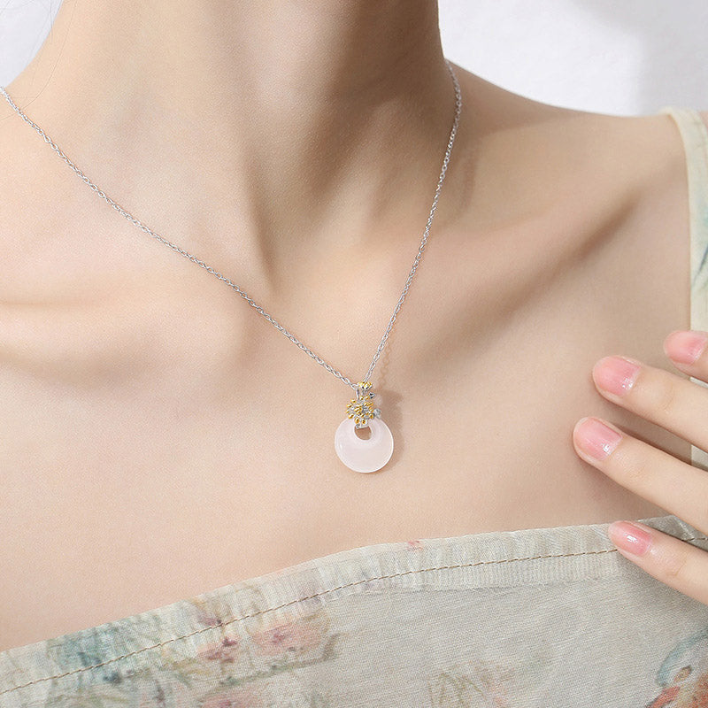 EverestArtstudios 925 Sterling Silver Round Chalcedony Twelve Months Flower Harmony Necklace Pendant