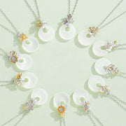 EverestArtstudios 925 Sterling Silver Round Chalcedony Twelve Months Flower Harmony Necklace Pendant