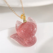 Buddha Stones 925 Sterling Silver Plated 14k Gold Strawberry Quartz Fox Healing Necklace Pendant