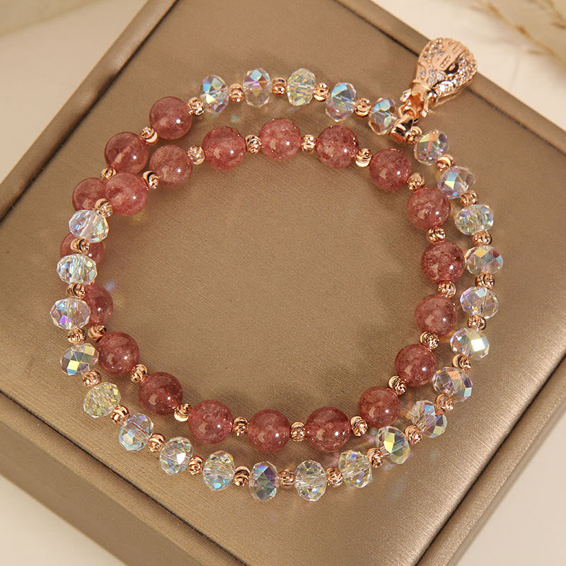 EverestArtStudios Strawberry Quartz White Crystal Money Bag Charm Positive Bracelet