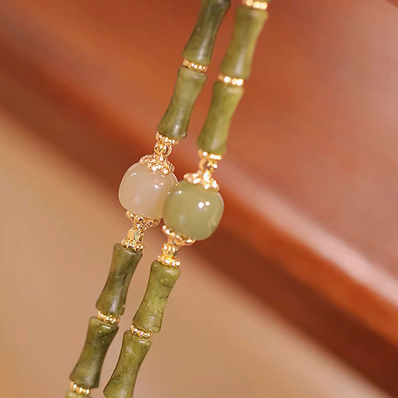 EverestArtStudios 14K Copper Plated Peridot Hetian Jade Bamboo Pattern Luck Bracelet