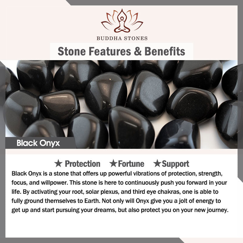 Buddha Stones Black Onyx White Crystal Bead Meditation Bracelet