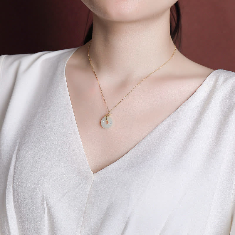 EverestArtstudios 925 Sterling Silver Natural Hetian Jade Ginkgo Leaf Peace Buckle Luck Necklace Pendant