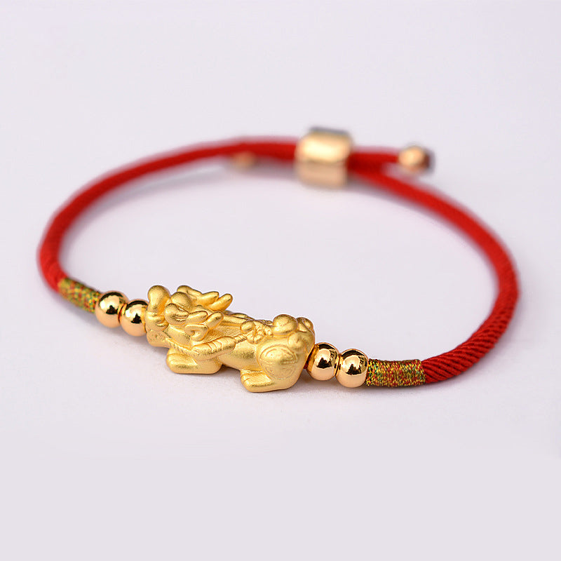 EverestArtstudios 24K Gold-Plated PiXiu Luck Red String Bracelet