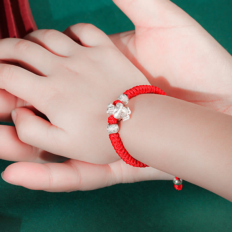 EverestArtstudios 999 Sterling Silver Chinese Zodiac Red Rope Luck Handcrafted Kids Bracelet