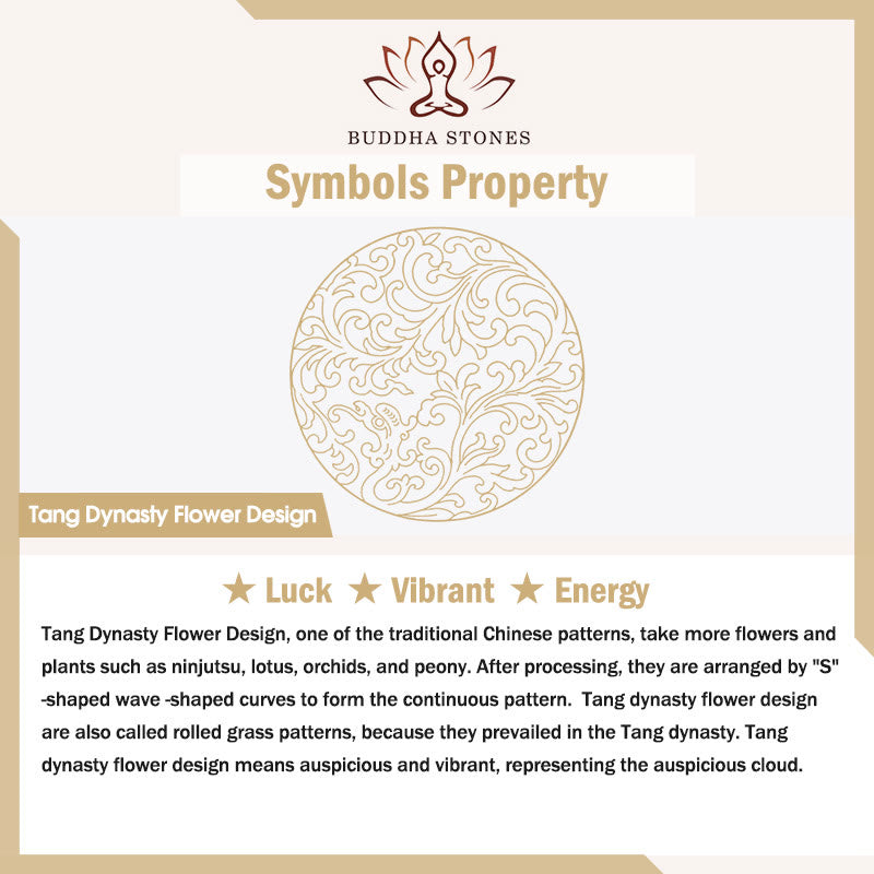 Buddha Stones Tang Dynasty Flower Design Engraved Copper Luck Cuff Bracelet Bangle Adjustable Ring