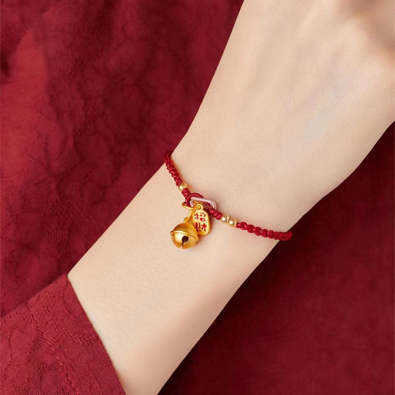 EverestArtstudios Handmade Fu Character Charm Luck Happiness Bell Red Rope Bracelet