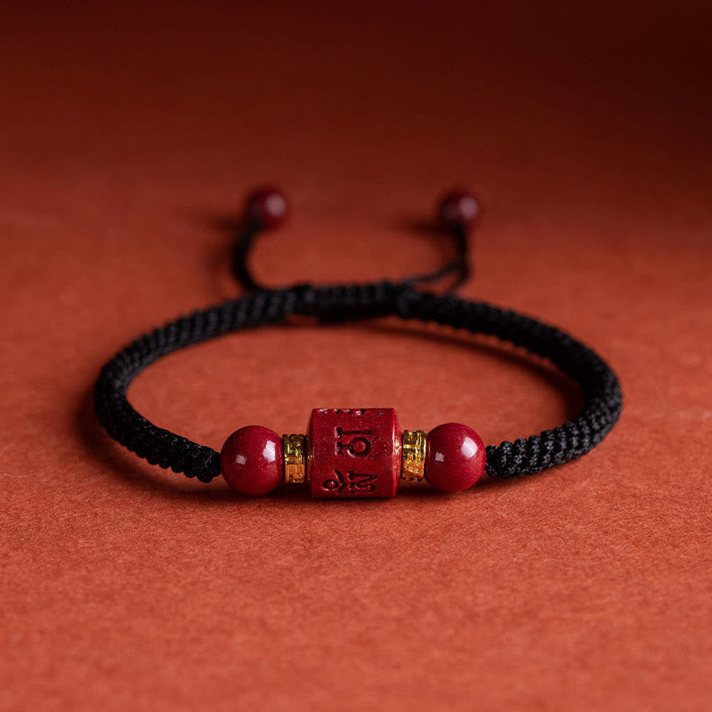 EverestArtstudios Tibet Cinnabar Om Mani Padme Hum Engraved Blessing Braided Bracelet