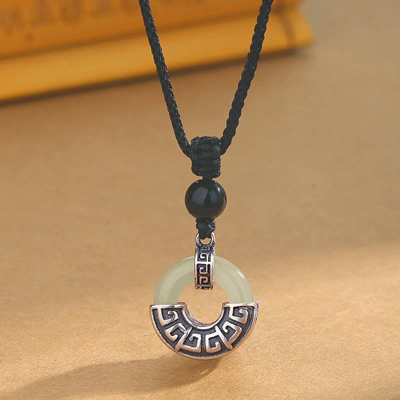 EverestArtstudios 925 Sterling Silver Natural Hetian Jade Peace Buckle Prosperity Necklace Pendant