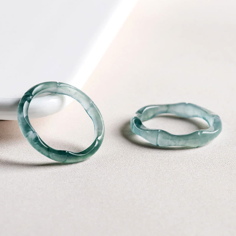EverestArtstudios Natural Jade Bamboo Prosperity Abundance Ring