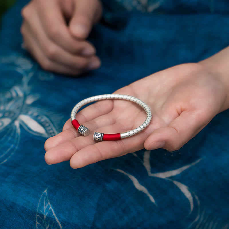 EverestArtstudios Tibet Om Mani Padme Hum Luck Red String Bracelet Bangle