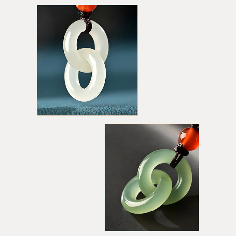 EverestArtstudios Natural Hetian Cyan Jade White Jade Double Peace Buckle Success Necklace Pendant