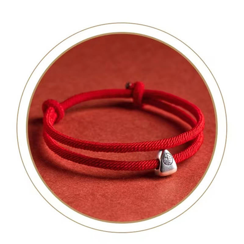 EverestArtstudios 925 Sterling Silver Fu Character Blessing Handmade Braided Bracelet