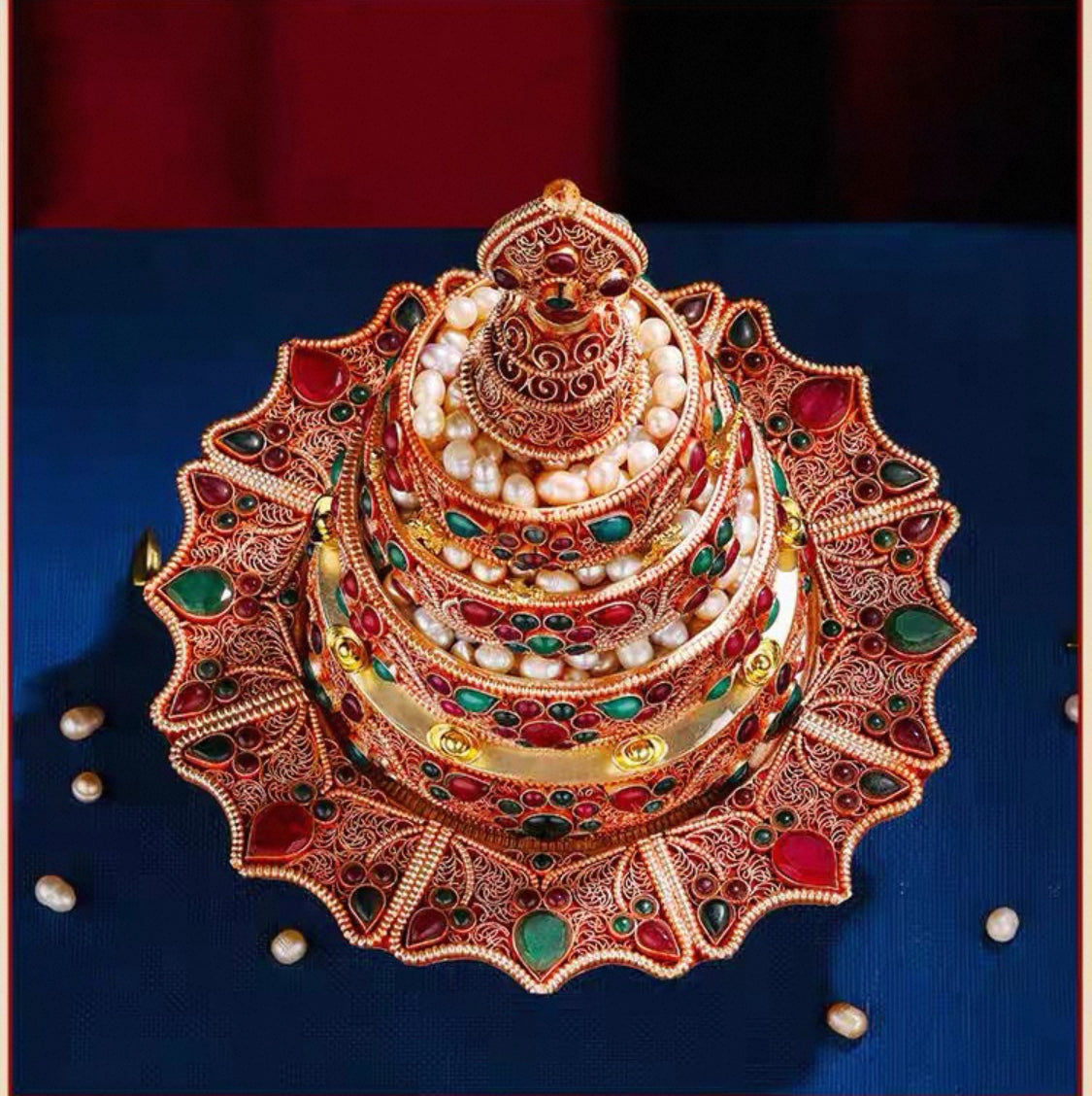 Nepali Handmade Silver Plated Filigree Mandala Plate, 10cm Inlaid Gemstones Buddhist Altar Offering, Tibetan Ritual Item