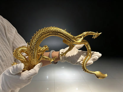 Handcrafted Golden Brass Dragon Statue: Tibetan Feng Shui Decor