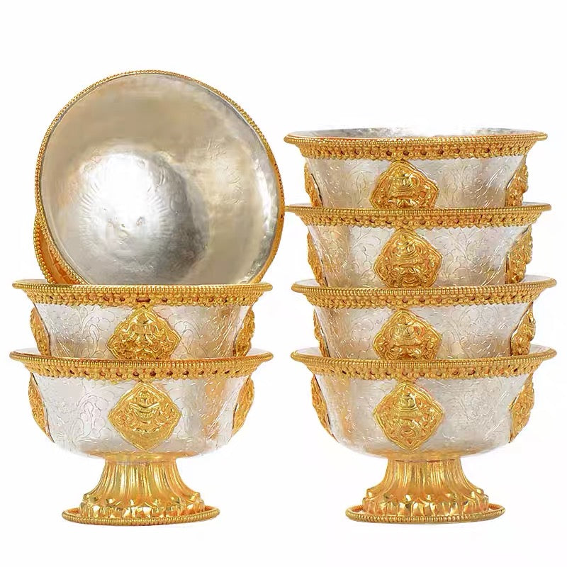 Handcrafted Nepalese Gilded Brass Offering Bowl Tibetan Buddhist Water Cup for Altar Rituals