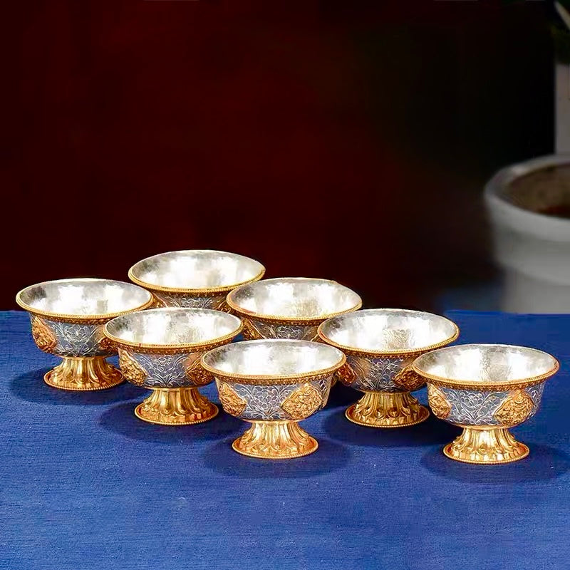 Handcrafted Nepalese Gilded Brass Offering Bowl Tibetan Buddhist Water Cup for Altar Rituals