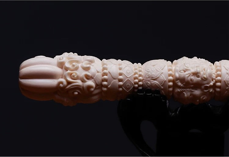 EverestArtStudios Natural Reclaimed Mammoth Tooth Vajra Dorje | Hand Carved Tibetan Buddhist Ritual Scepter | Fossil Meditation Altar Tool Gift