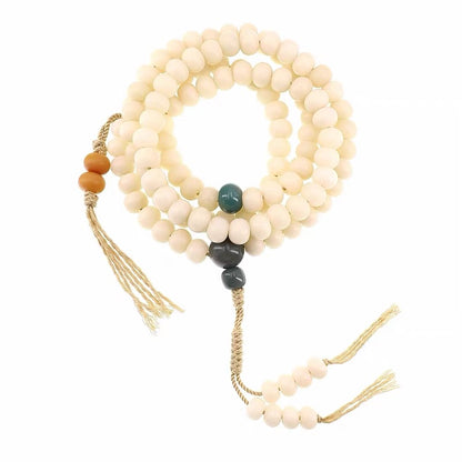 EverestArtStudios Natural White Bodhi Root Mala Necklace – 108 Beads Meditation Prayer Beads – White Jade-Like Bodhi Seed Bracelet – Unisex Buddhist Mala Gift
