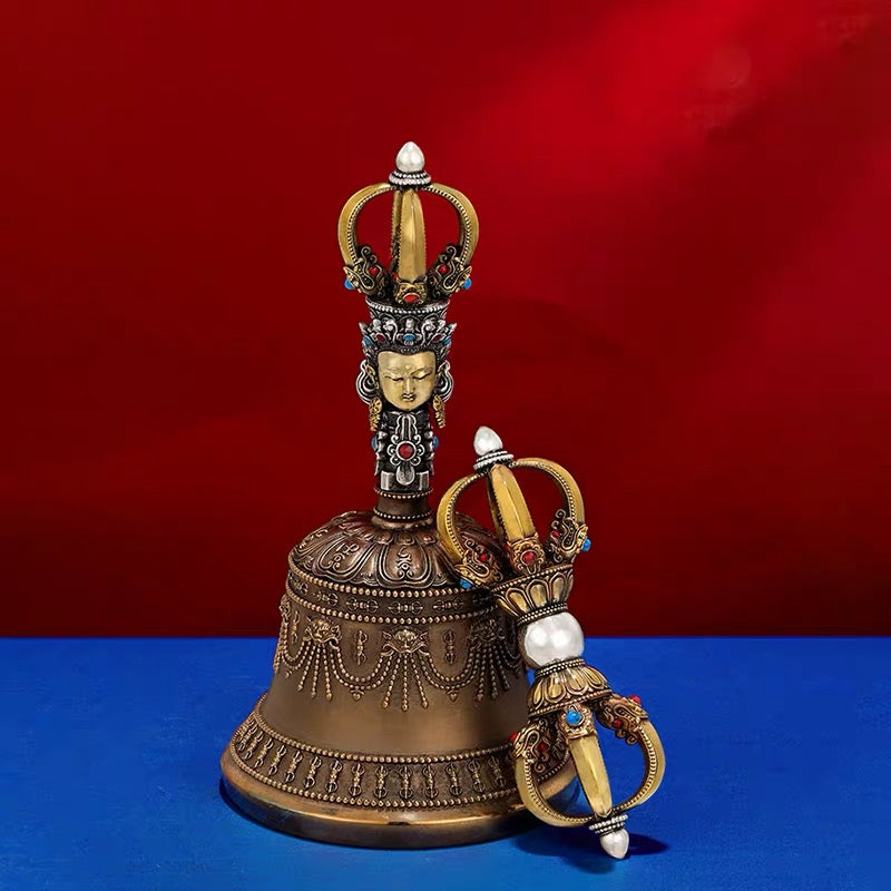 Handcrafted Silver Tibetan Bell & Dorje Set Buddhist Meditation Decor