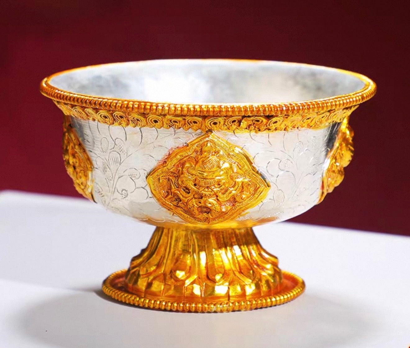 Handcrafted Nepalese Gilded Brass Offering Bowl Tibetan Buddhist Water Cup for Altar Rituals