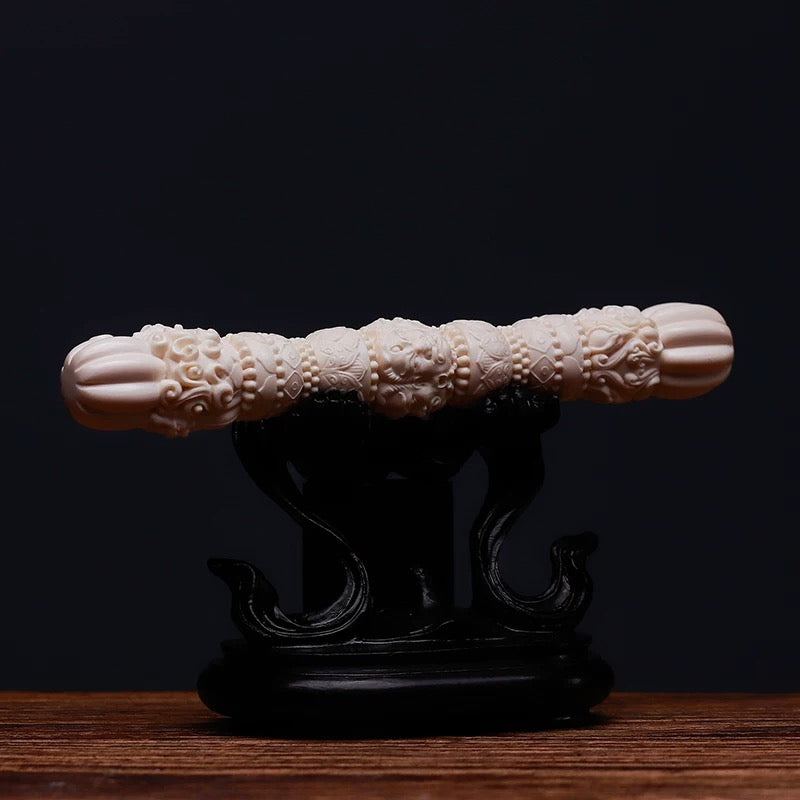 EverestArtStudios Natural Reclaimed Mammoth Tooth Vajra Dorje | Hand Carved Tibetan Buddhist Ritual Scepter | Fossil Meditation Altar Tool Gift