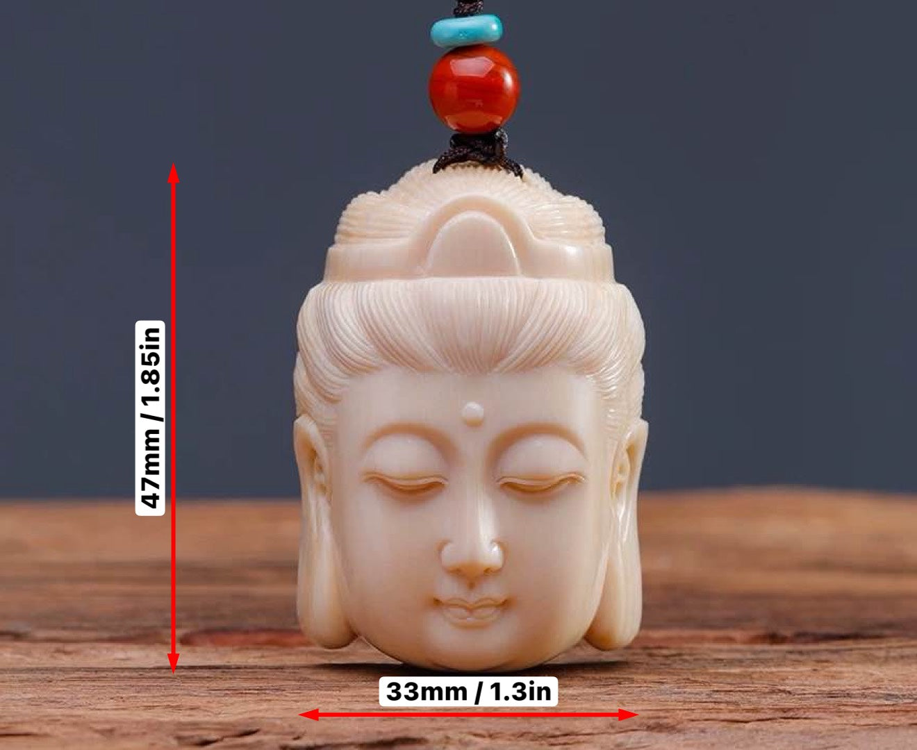 EverestArtStudios Natural Reclaimed Mammoth Ivory Guanyin Pendant, Hand Carved Buddha Head Necklace, Spiritual Amulet Gift, Meditation Jewelry