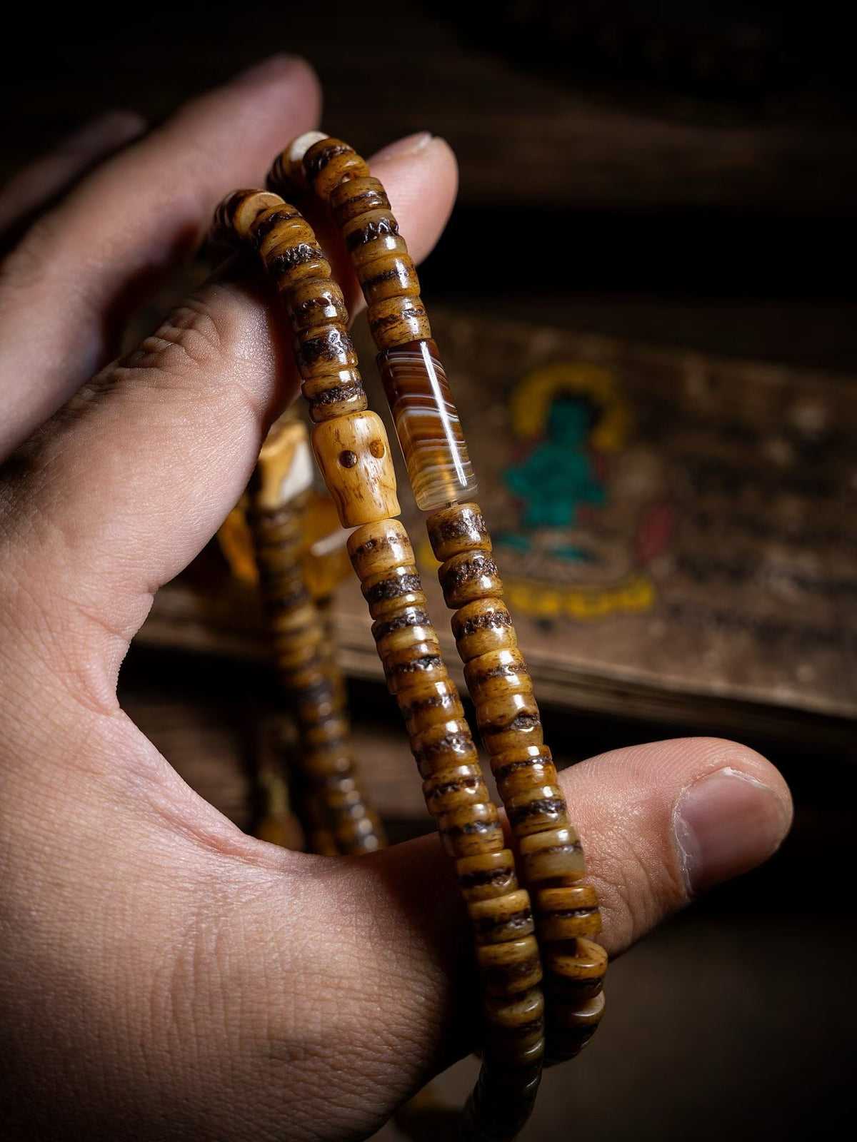 Everest Tibetan Style 108 Bead Mala Necklace, Deer Antler & Coconut Shell Prayer Beads, Meditation Mala, Himalayan Inspired Spiritual Jewelry