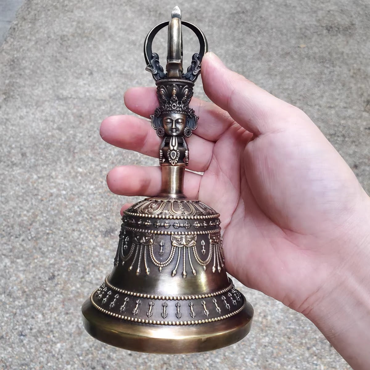 Brass Tibetan Vajra Bell & Dorje Set – Nepalese Handcrafted 5-Prong Ritual Bell