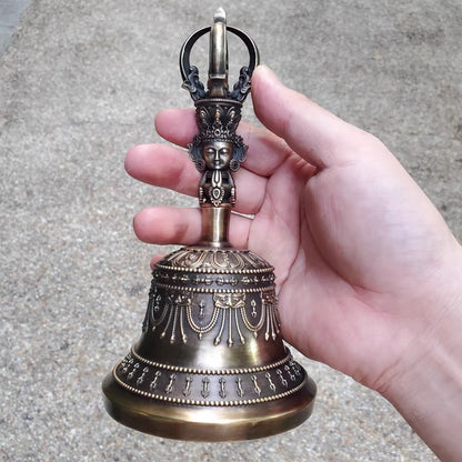 Brass Tibetan Vajra Bell & Dorje Set – Nepalese Handcrafted 5-Prong Ritual Bell