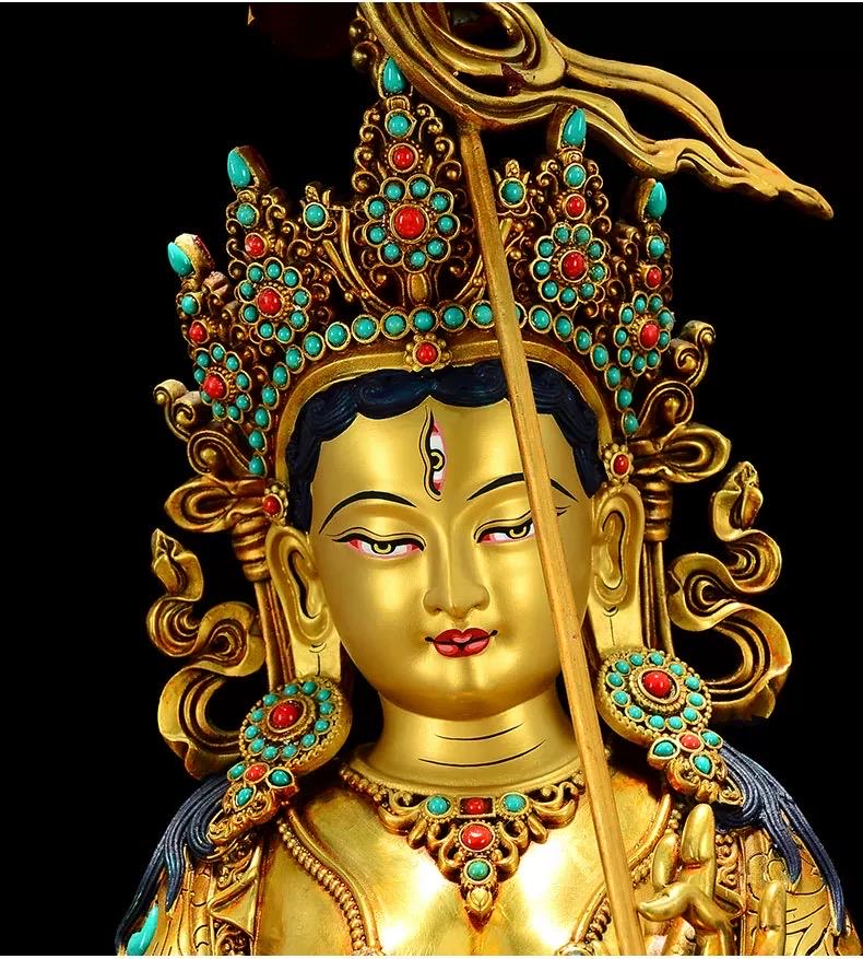 Gilded Copper Sitatapatra Statue, White Umbrella Goddess, Dukkar Buddha, Inlaid Colorful Beads, Tibetan Buddhist Art for Home Decor Altar