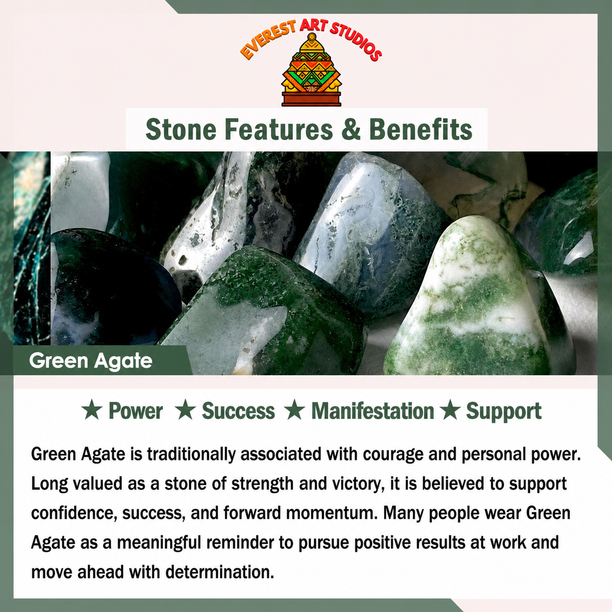 Everest Art Studios Natural Green Agate Support Bracelet