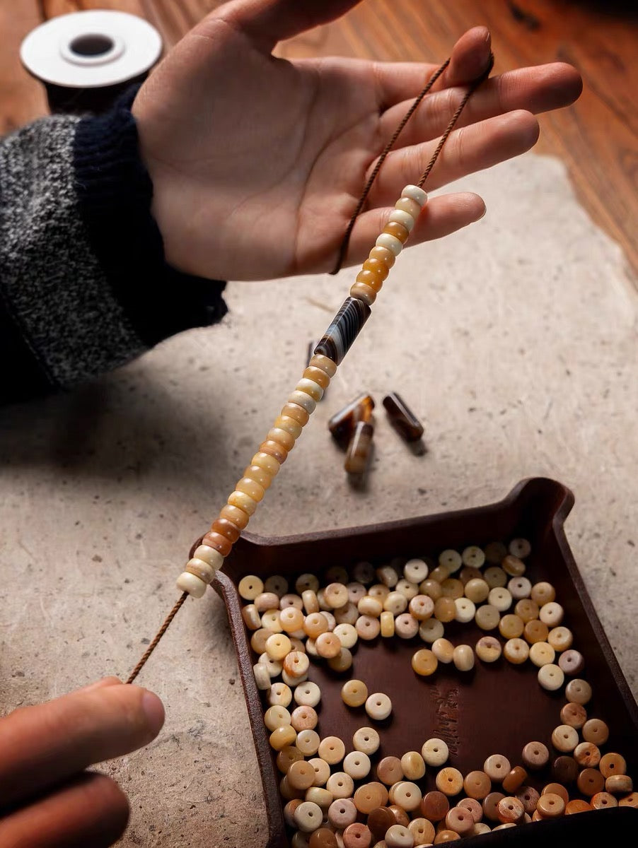 EverestArtStudios Original Tibetan-Inspired Horse Bone Mala Bracelet – Designer Meditation Beads | Handcrafted Bone Wrist Mala | Collectible Tibetan Style Bracelet