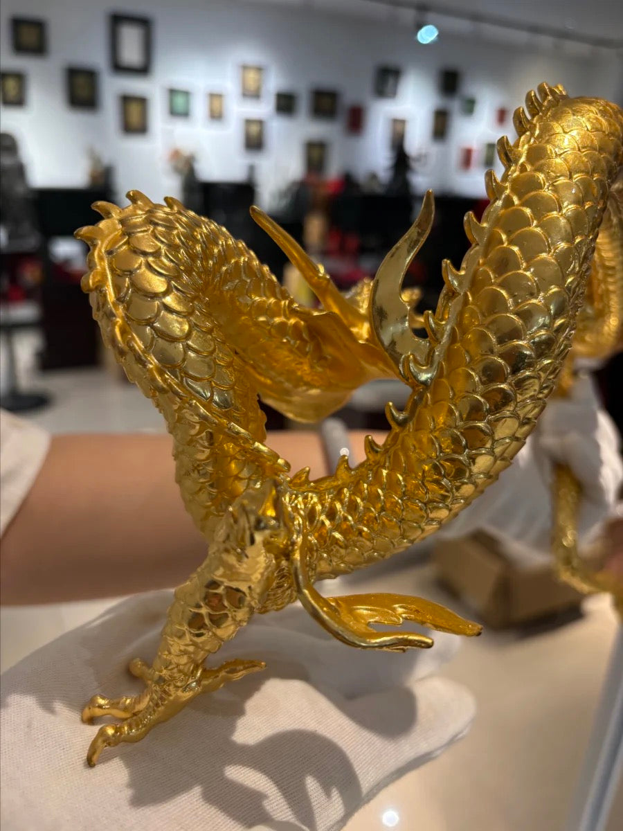 EverestArtStudios Multicolor Handcrafted Brass Dragon Statue: Tibetan Feng Shui Decor