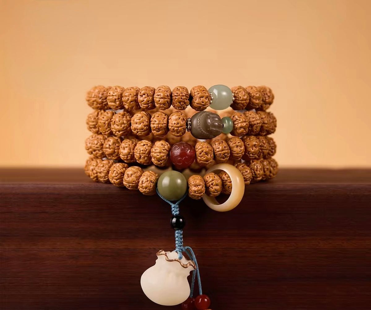 EverestArtStudios Natural Vajra Bodhi Seed Mala Necklace / Bracelet – 108 Beads (8mm)