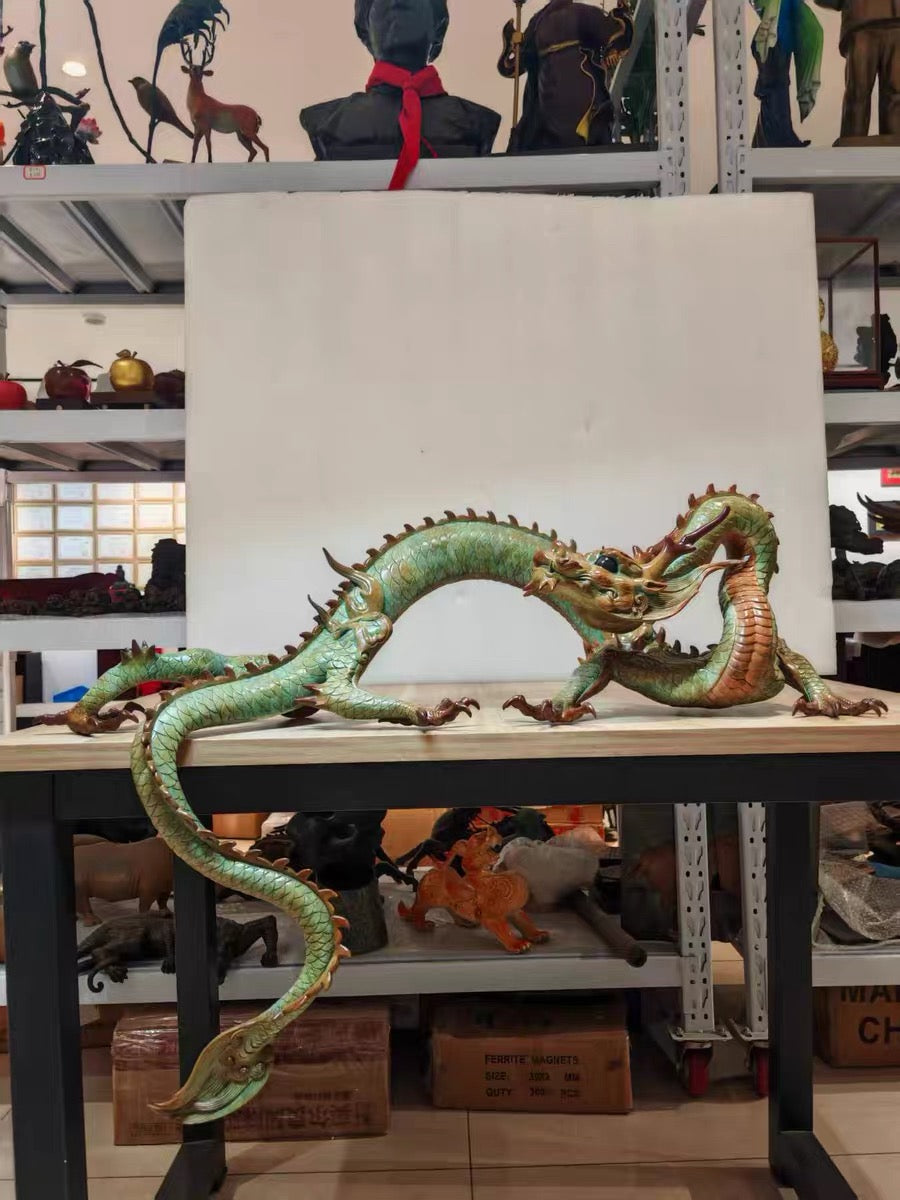 LARGE Handcrafted Brass Dragon Statue: Tibetan Feng Shui Decor