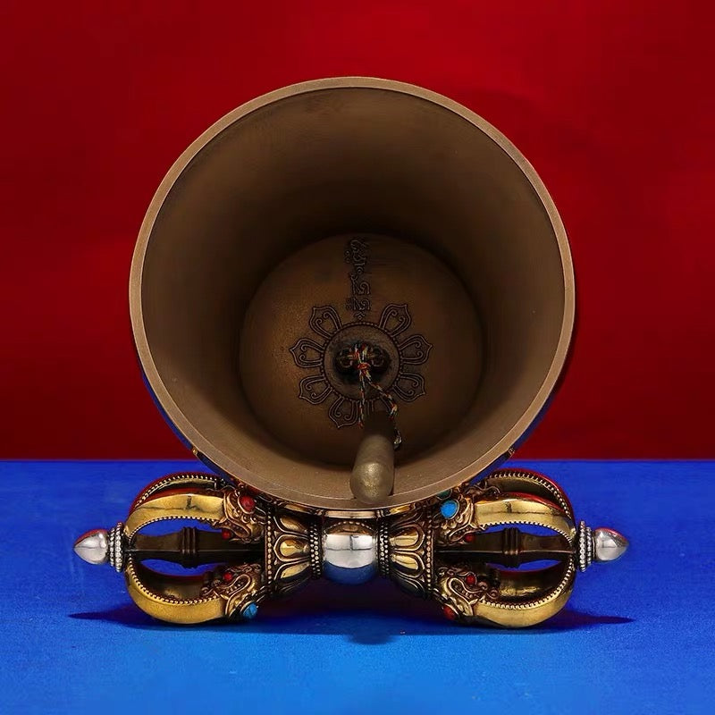 Handcrafted Silver Tibetan Bell & Dorje Set Buddhist Meditation Decor