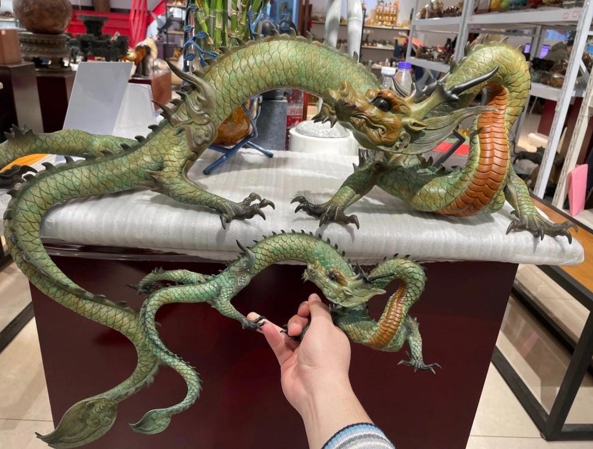 EverestArtStudios Multicolor Handcrafted Brass Dragon Statue: Tibetan Feng Shui Decor