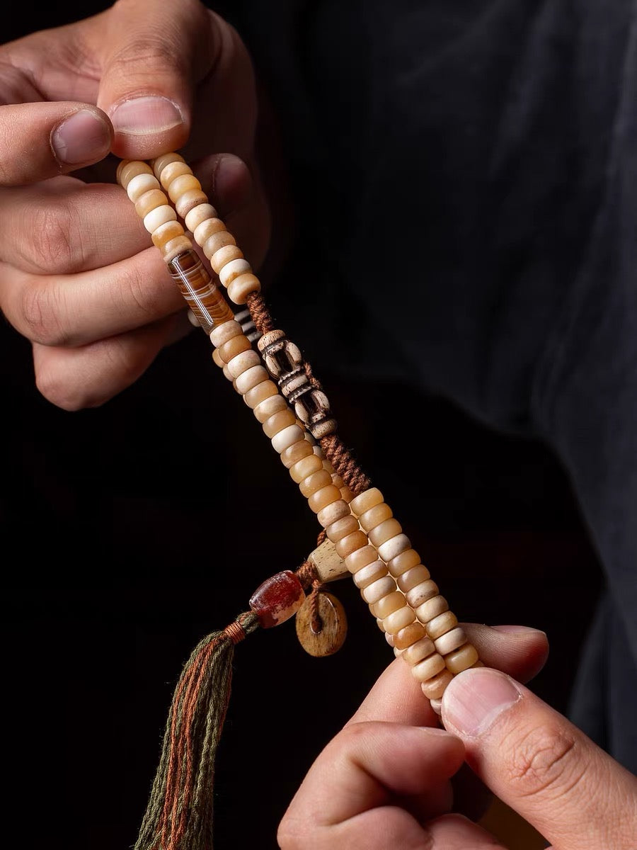 EverestArtStudios Original Tibetan-Inspired Horse Bone Mala Bracelet – Designer Meditation Beads | Handcrafted Bone Wrist Mala | Collectible Tibetan Style Bracelet