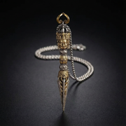 Phurba Vajra Dagger Rotatable Vintage Handmade Nepal Tibetan Pendant Necklace: Pure Brass  Amulet for Men and Women