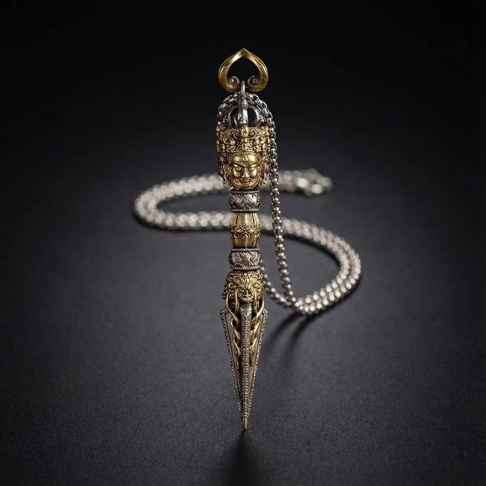 Phurba Vajra Dagger Rotatable Vintage Handmade Nepal Tibetan Pendant Necklace: Pure Brass  Amulet for Men and Women