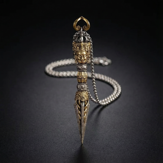 Phurba Vajra Dagger Rotatable Vintage Handmade Nepal Tibetan Pendant Necklace: Pure Brass  Amulet for Men and Women